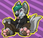  4_toes antennae canine chubby eyewear fox foxosexual glasses green_hair hair hindpaw male mammal pawpads paws sitting spotted_tongue tibetan_fox toe_ring toes xiamtheferret 