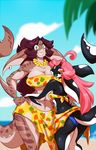  anthro beach big_breasts breasts calypso_(chalo) cetacean chalo cleavage clothed clothing female fish fur hair hug huge_breasts las_lindas long_hair looking_at_viewer mammal marine open_mouth orca outside pink_hair sea seaside shark smile water whale xe&aacute;nica 
