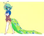  anthro avian beak bird clothing crossdressing cyan_hair danny_(vampiresacrifice) digitigrade feathers girly legwear male peafowl salkitten simple_background solo standing talons thigh_highs 