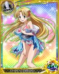  ahoge artist_request asia_argento bishop_(chess) blonde_hair blue_background blush breasts card_(medium) character_name chess_piece green_eyes high_school_dxd japanese_clothes kimono long_hair medium_breasts official_art smile solo swimsuit torn_clothes trading_card very_long_hair 