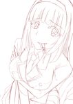  anna_nishikinomiya breasts headband large_breasts monochrome necktie shimoneta_to_iu_gainen_ga_sonzai_shinai_taikutsu_na_sekai solo tongue tongue_out zipper_pull_tab 