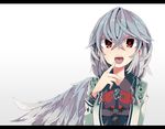  :o aioi_aoi brooch colored_eyelashes eyelashes finger_to_mouth hair_between_eyes jewelry kishin_sagume looking_at_viewer open_mouth red_eyes red_pupils silver_hair single_wing solo tongue tongue_out touhou wings 