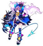  absurdres animal_hood belt blue_eyes blue_legwear blue_shorts chiliarch_(elsword) claws coat crown elsword full_body highres hood hoodie horns hwansang kneehighs long_hair luciela_r._sourcream mismatched_legwear official_art shoes shorts single_kneehigh single_thighhigh solo striped striped_legwear symbol-shaped_pupils tail thighhighs transparent_background twintails white_hair 