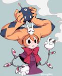  alternate_headwear bomb bow capelet cigar dress extra_eyes eye_socket gloves hand_on_hip lenny_the_bomb living_clothes mechanical_arms ng_(kimjae737) orange_hair peacock_(skullgirls) red_eyes sharp_teeth short_hair skullgirls smoking solo teeth vice-versa_(skullgirls) white_gloves 