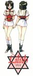  blue_eyes boots brown_hair concept_art jewelry lilith_(megami_paradise) long_legs megami_paradise miniskirt multiple_views open_mouth shirt short_hair simple_background skirt smile turnaround white_background white_legwear white_shirt 