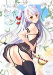  amatsukaze_(kantai_collection) ass babydoll blush breasts brown_eyes covered_nipples cutlass_(sword) flower garter_straps highres kantai_collection long_hair nipples open_mouth pussy see-through sheath sheathed silver_hair small_breasts solo thighhighs topless two_side_up yurina 