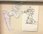 boop clothing drawing duo female lagomorph mammal marsupial opossum paper photo rabbit real shorts unknown_artist 