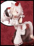  animal_ears detached_sleeves gauntlets hat inubashiri_momiji long_sleeves looking_at_viewer minamina one_eye_closed open_mouth pink_eyes shirt silver_hair skirt solo tail tokin_hat touhou wide_sleeves wolf_ears wolf_tail 
