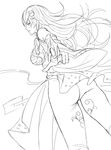  ass banned_artist breasts detached_sleeves frog_hair_ornament hair_ornament highres kochiya_sanae large_breasts long_hair monochrome sketch solo touhou yinan_cui 