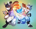  anthro black_fur blue_fur canine dewott duo fur haychel hybrid lucario male mammal meowstic nintendo pok&eacute;mon red_eyes smile video_games 