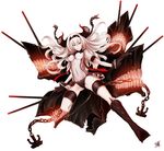 absurdres air_defense_hime black_footwear black_gloves boots breasts gloves hairband highres kantai_collection knee_boots large_breasts long_hair red_eyes shao_(newton) shinkaisei-kan simple_background smile solo white_hair 
