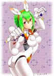  absurdres android animal_ears ass braid breasts bunny_ears bunny_tail french_braid green_hair gunslinger_stratos highres kemonomimi_mode medium_breasts paw_pose red_eyes robot_joints short_hair solo tail toppema_mapetto xi-988 
