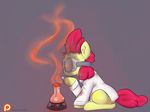  2015 alasou apple_bloom_(mlp) beaker bunsen_burner earth_pony equine eyewear female feral fire friendship_is_magic fur goggles hair horse mammal my_little_pony pony red_hair science solo yellow_fur 