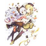  beret blonde_hair boots brown_legwear bubble bubble_skirt cake candy checkerboard_cookie checkered cheese cookie corset cup dessert detached_sleeves drill_hair fingerless_gloves flower food fruit full_body gloves hair_ornament hairpin hat hug instrument kaguyuzu knee_boots long_hair looking_at_viewer macaron magical_girl mahou_shoujo_madoka_magica mahou_shoujo_madoka_magica_movie momoe_nagisa multicolored multicolored_eyes multiple_girls mutual_hug official_art pantyhose pastry petting pleated_skirt polka_dot polka_dot_legwear pom_pom_(clothes) pudding puffy_sleeves ribbon ringed_eyes skirt slice_of_cake smile strawberry strawberry_shortcake striped striped_legwear swiss_cheese tea teacup thighhighs tomoe_mami transparent_background trumpet twin_drills twintails two_side_up vertical-striped_legwear vertical_stripes whipped_cream white_hair yellow_eyes yellow_ribbon 