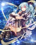  blue_hair company_name eikou_no_guardian_battle hair_ornament highres long_hair madogawa math multicolored multicolored_eyes official_art pink_eyes purple_eyes solo thighhighs wavy_hair 