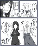  1girl blue_eyes blush breasts cigarette comic greyscale huge_breasts i_b_b_e kantai_collection long_hair meme_attire monochrome pale_skin red_eyes ru-class_battleship shinkaisei-kan smoking ta-class_battleship translated virgin_killer_outfit 