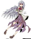  aioi_aoi brooch colored_eyelashes expressionless eyelashes finger_to_mouth hair_between_eyes highres jewelry kishin_sagume looking_at_viewer red_eyes red_pupils short_hair silver_hair single_wing solo touhou white_background wings 