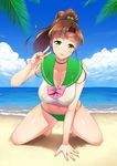  arm_support asahina_hikage bad_id bad_pixiv_id bangs beach bikini bikini_bottom bishoujo_senshi_sailor_moon blue_sky blush bow bra breasts brown_hair choker cleavage cloud collarbone covered_nipples day earrings eyelashes full_body green_bikini green_choker green_eyes green_nails green_sailor_collar hair_bobbles hair_ornament high_ponytail horizon jewelry kino_makoto kneeling large_breasts lips long_hair looking_at_viewer nail_polish navel nipples ocean outdoors panties ponytail sailor_collar sailor_jupiter sailor_moon_narikiri_bra_set sailor_senshi_uniform see-through shiny shiny_hair shiny_skin sidelocks sky solo sweat swimsuit tiara toenail_polish underwear underwear_only v water 