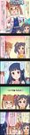  5koma black_hair blue_hair brown_eyes brown_hair character_name cinderella_girls_gekijou colorized comic glasses grey_eyes hair_ornament highres idolmaster idolmaster_cinderella_girls ikebukuro_akiha long_hair long_image miyoshi_sana multiple_girls official_art red_eyes sajou_yukimi tall_image translated twintails 