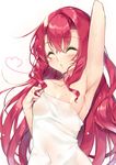  areola_slip areolae arm_up armpits blush breasts cleavage kurimu_(yappen) long_hair naked_towel original red_hair simple_background small_breasts solo towel water wet white_background yappen 