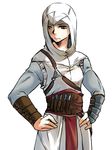  altair_ibn_la-ahad assassin's_creed assassin's_creed_(series) bad_id bad_pixiv_id brown_eyes genderswap genderswap_(mtf) hands_on_hips hood tatsuri_(forest_penguin) 