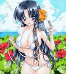  bikini black_hair blue_eyes colored_pencil_(medium) flower hair_ribbon hibiscus kurugaya_yuiko little_busters! long_hair marker_(medium) millipen_(medium) ren_(endscape20) ribbon shower_head swimsuit traditional_media 