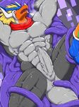  anal anthro bigger_version_at_source buddyfight dragon drum_(buddyfight) erection male muscles penis rubber tentacles 