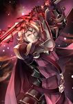  armor black_armor blonde_hair cape circlet energy fire_emblem fire_emblem_if gauntlets gloves highres light_particles lips male_focus marks_(fire_emblem_if) red_eyes serious shuri_yasuyuki siegfried_(sword) solo sword weapon 