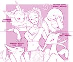  blush clothing eeveelution female floatzel male mienshao monochrome nintendo pok&eacute;mon politoed trainer-sydney vaporeon video_games 