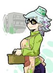  apron earrings hotaru_(splatoon) jewelry mole mole_under_eye object_on_head older pot seki_(red_shine) short_hair silver_hair splatoon_(series) splatoon_1 tentacle_hair yellow_eyes 