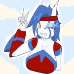  blue_hair blush breasts cloud feathers fusion hair jet_(quin_nsfw) latias latios legendary_pok&eacute;mon looking_at_viewer nintendo one_eye_closed pok&eacute;mon quin-nsfw smile solo teeth video_games white_feathers wink yellow_eyes 
