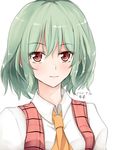  ascot bad_id bad_pixiv_id dated green_hair kazami_yuuka looking_at_viewer red_eyes shirt signature smile solo touhou upper_body vest wendell 