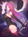  bare_shoulders black_legwear breasts elbow_gloves fate/stay_night fate_(series) fingerless_gloves gloves large_breasts long_hair looking_at_viewer mukka nameless_dagger pink_hair rider solo thighhighs thighs yellow_eyes 