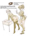  2girls ass bent_over d8800880 from_behind hard_translated injection looking_back monochrome multiple_girls pantyhose pantyhose_pull ponytail skirt skirt_lift syringe text translated uncensored uniform 