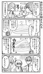  2girls 4koma absurdres book comic food glasses greyscale highres kimijima_sara monochrome multiple_girls orenchi_no_meidosan original ouhara_lolong pancake tachibana_rino takaomi_(orenchi_no_maidosan) translated 