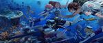  air_bubble barefoot blonde_hair book breath brown_hair bubble coral_reef diving_mask diving_mask_on_eyes diving_regulator explosive female_admiral_(kantai_collection) fish flippers freediving glasses highres holding_breath i-168_(kantai_collection) i-19_(kantai_collection) i-401_(kantai_collection) i-58_(kantai_collection) i-8_(kantai_collection) kantai_collection mine_(weapon) multiple_girls naval_mine neko_(yanshoujie) orel_cruise reading ro-500_(kantai_collection) school_swimsuit school_uniform scuba scuba_gear scuba_tank serafuku shipwreck silver_hair submarine swimming swimsuit torpedo underwater watercraft wetsuit 