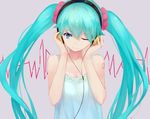  aqua_hair beamed_sixteenth_notes blue_eyes camisole eighth_note hands_on_headphones hatsune_miku headphones highres kisei2 long_hair musical_note one_eye_closed smile solo tattoo twintails very_long_hair vocaloid 