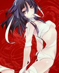  bandages breasts brown_eyes durarara!! from_side hijiribe_ruri komyu_(masheri) long_hair medium_breasts mouth_hold naked_bandage purple_hair solo 