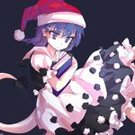  alphes_(style) aya_(ay-atlantis) blue_background blue_eyes blue_hair book doremy_sweet expressionless hat holding nightcap parody pom_pom_(clothes) shirt short_sleeves simple_background solo style_parody tail tapir_tail touhou 