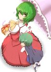  :3 absurdres anger_vein antennae ascot blonde_hair breasts cape closed_eyes green_hair hair_ribbon heart highres jealous kazami_yuuka large_breasts looking_at_viewer medicine_melancholy multiple_girls parasol pout puffy_shorts red_eyes ribbon senbon_tsuki shirt shorts skirt skirt_grab skirt_set touhou umbrella vest wriggle_nightbug 