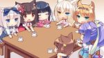  animal_ears azuki_(sayori) black_hair blonde_hair blue_eyes brown_eyes brown_hair cat_ears cat_hair_ornament cat_tail chestnut_mouth chibi chocola_(sayori) cinnamon_(sayori) closed_eyes coconut_(sayori) game_cg green_eyes hair_ornament hair_ribbon heterochromia long_hair maple_(sayori) minazuki_shigure multiple_girls nekopara off-shoulder_shirt open_mouth pink_hair platinum_blonde_hair purple_eyes purple_hair ribbon sayori shirt slit_pupils tail twintails vanilla_(sayori) 