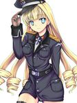  belt blonde_hair blue_eyes daiteikoku drill_hair gloves hat long_hair looking_at_viewer military military_hat military_uniform retia_adolf simple_background smile solo tsukigano uniform white_background 
