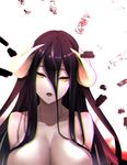  albedo anaglyph bad_id bad_pixiv_id black_hair breasts cleavage collarbone demon_girl horns huge_breasts limeblock long_hair looking_at_viewer nude open_mouth overlord_(maruyama) simple_background solo upper_body white_background yellow_eyes 