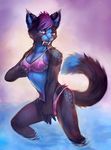 anthro bikini blue_eyes cheetahpaws clothing feline female gale_frostbane grope looking_at_viewer mammal saber-toothed_cat solo spots swimsuit water wet 