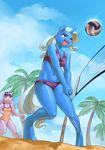  2015 anthro anthrofied audrarius beach bikini blue_fur clothing cloud duo equine female friendship_is_magic fur hair horn mammal multicolored_hair my_little_pony navel one-piece_swimsuit open_mouth outside palm_tree purple_eyes purple_fur seaside sky swimsuit tree trixie_(mlp) twilight_sparkle_(mlp) two_tone_hair unicorn volleyball winged_unicorn wings 