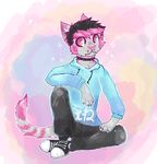  auznal_(character) boyfriend cat choker clothing cute feline fur girly hair japanese male mammal nitrowolf_(artist) piercing sitting 