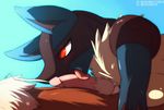  blush breasts brown_fur cum duo eevee fellatio female fur fuzzy licking lucario male male/female nintendo oral orgasm penis pok&eacute;mon red_eyes saintversa sex solo_focus tongue tongue_out tuft video_games 