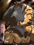  anthro bdsm bondage bound canine cum feline male male/male mammal muscles nipples sweat tiger 