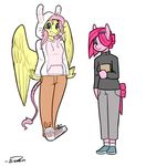  2015 anthro anthrofied clothed clothing duo earth_pony equine female fluttershy_(mlp) friendship_is_magic hair horse mammal my_little_pony pegasus pink_hair pinkie_pie_(mlp) pony siden simple_background standing sweater white_background wings 