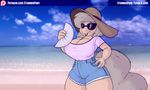  2015 anthro beach big_breasts breasts cleavage clothed clothing earth_pony equine eyewear fan fan_character female hand_on_hip hat hellen_lockheart horse mammal my_little_pony pony seaside solo stunnerpony sunglasses wide_hips 